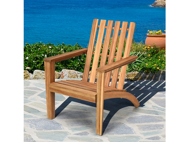 Costway Patio Acacia Wood Adirondack Chair Lounge Armchair Durable Outdoor Garden Yard