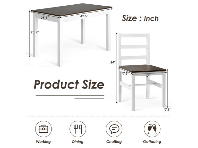 Costway 5pcs Dining Set Solid Wood Compact Kitchen Table & 4 Chairs Modern - Walnut, White