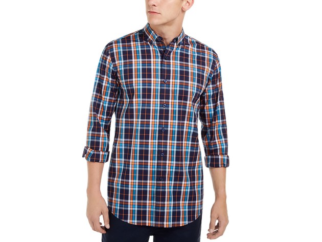 Club Room Men's Stretch Plaid Shirt Blue Size X-Large