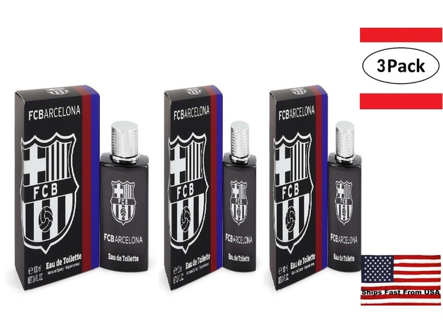 3 Pack FC Barcelona Black by Air Val International Eau De Toilette Spray 3.4 oz for Men