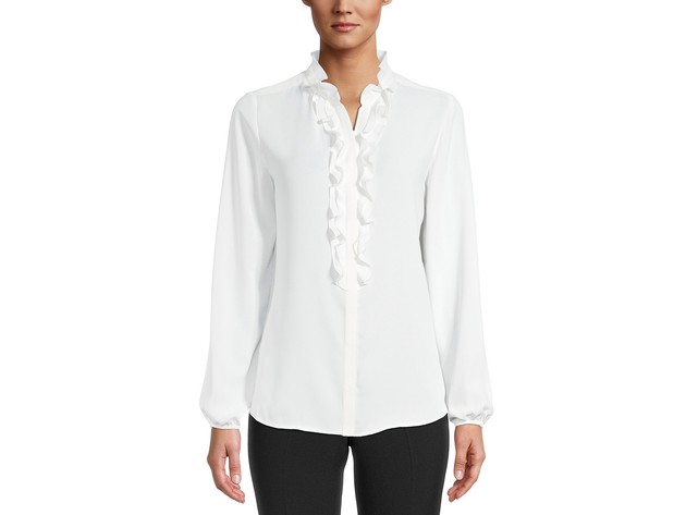 Bar III Women's Ruffle-Front Button-Up Blouse White Size X-Small