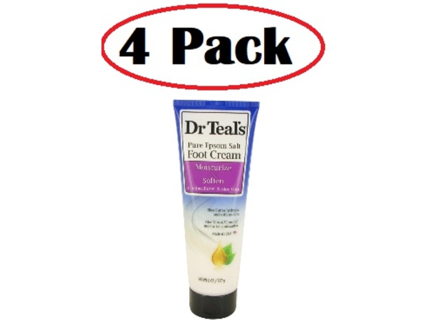 4 Pack of Dr Teal's Pure Epsom Salt Foot Cream by Dr Teal's Pure Epsom Salt Foot Cream with Shea Butter & Aloe Vera & Vitamin E 8 oz