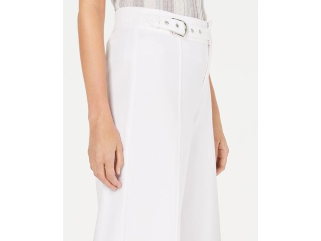INC International Concepts Women's Petite Side-Belt Wide-Leg Pants White Size 8 P