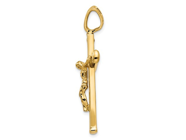 14K Yellow Gold Cross Polished Crucifix Pendant Necklace with Chain