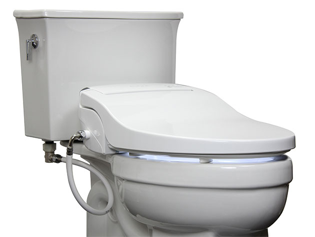 A toilet with a bidet attachment. 