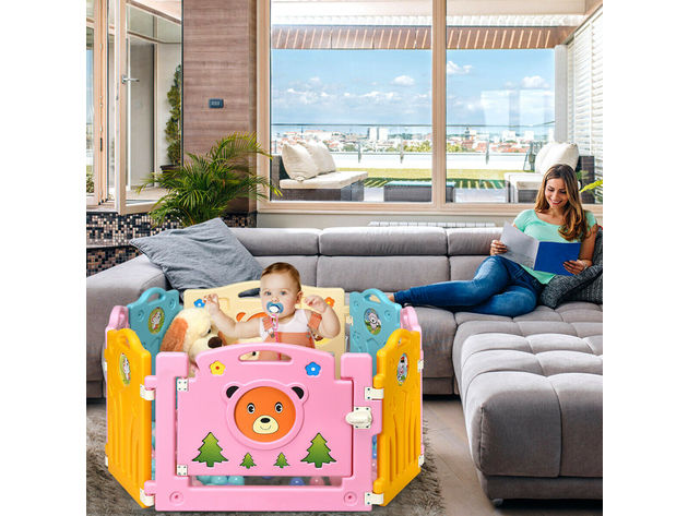 Costway 8 Panel Kids Baby Playpen Activity Center Safety Play Yard Home Indoor Outdoor - Multi-Color