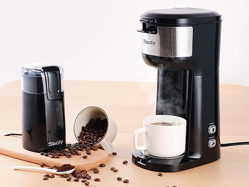 Sboly Single-Serve Coffee Maker for K-Cups/Ground Coffee with Grinder  Bundle