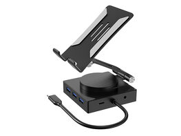 10-in-1 USB-C Docking Station with 360° Rotatable Bracket