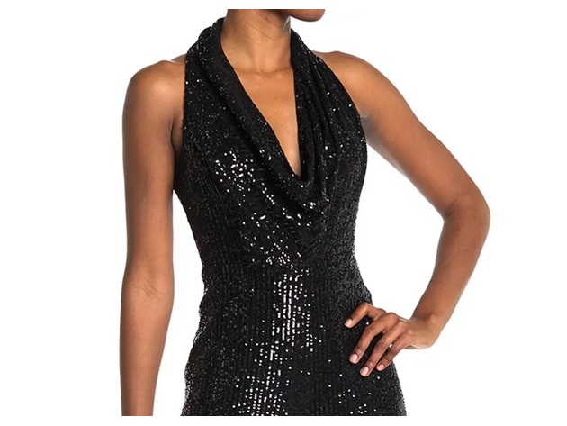 Rachel Rachel Roy Women's Kelly Sequined Cowlneck Jumpsuit Black Size 8