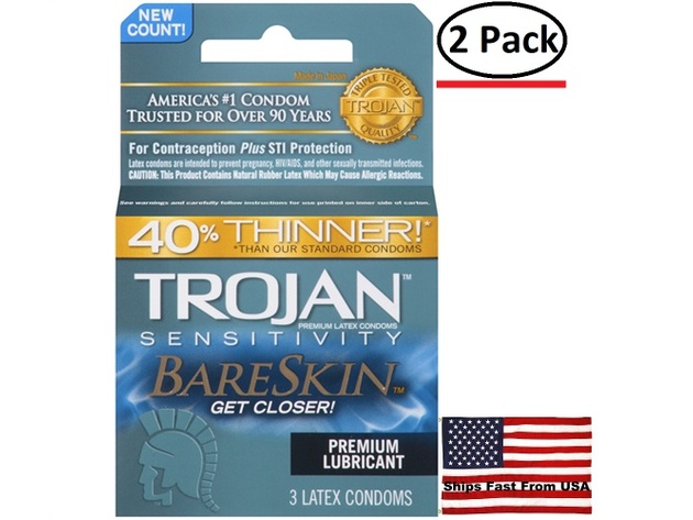 ( 2 Pack ) Trojan Sensitivity Bareskin Lubricated Condoms - 3 Pack