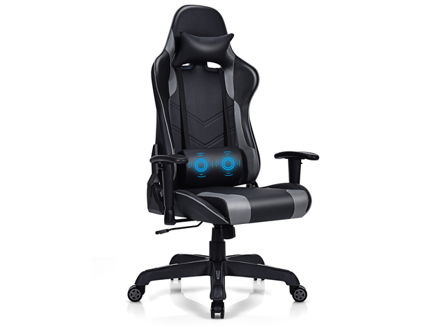 Costway Massage Gaming Chair Racing Office Computer Recliner with Lumbar Support - Black+Grey