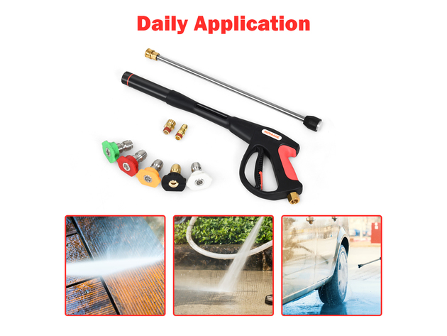 Pressure Washer Gun 4000 PSI W/20'' Extendable Wand 5 Nozzle Tips - Black, Red