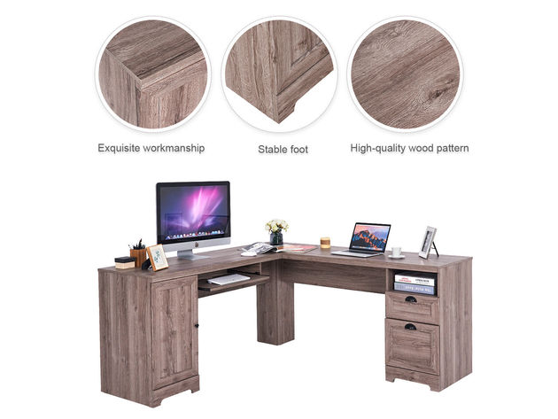 Costway L-Shaped Corner Computer Desk Writing Table Study Workstation w/ Drawers Storage - as pic
