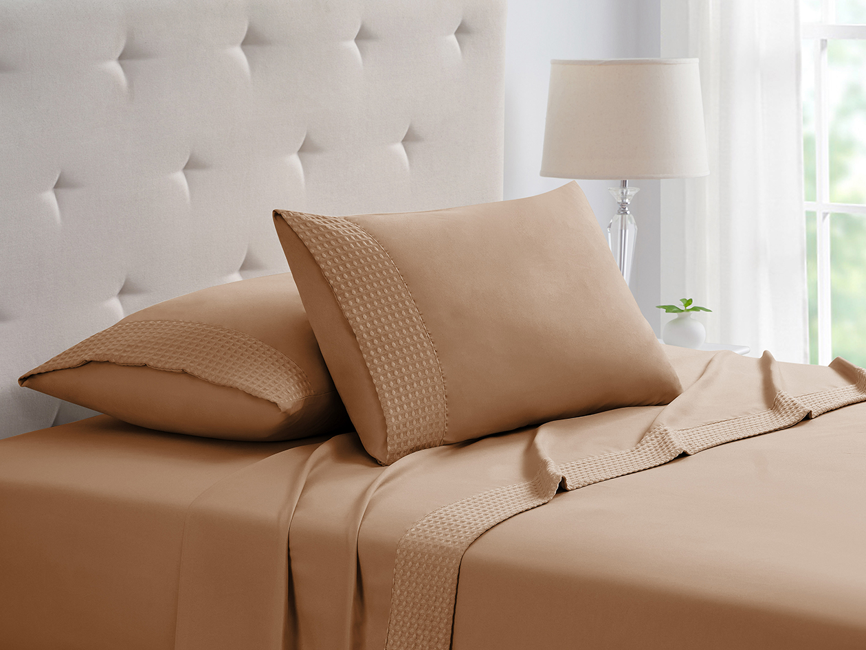 4 Piece Bamboo Blend Waffle Hem Sheet Set (Rust/Queen)  