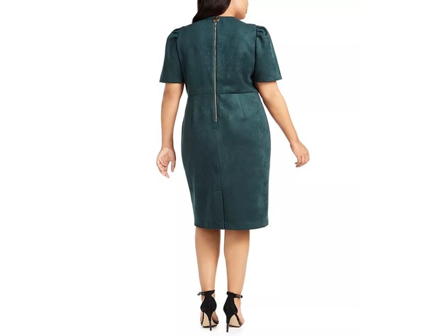 Calvin Klein Women's Plus Size Puff-Sleeve Faux-Suede Dress Green Size 22