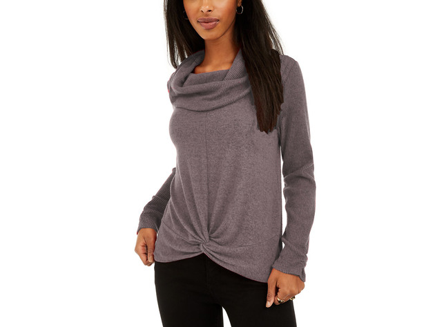 Bcx Women's Textured Cowlneck Twist-Front Sweater Gray Size Medium