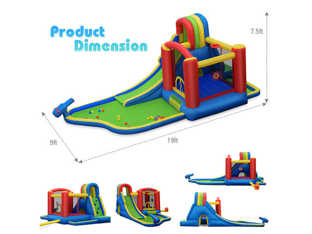 Costway Inflatable Kid Bounce House Slide Climbing Splash Pool Jumping Castle - As Picture Shows