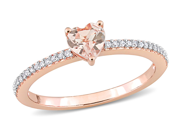 1/2 Carat (ctw) Morganite Heart Promise Ring in 10K Rose Pink Gold with Diamonds - 7