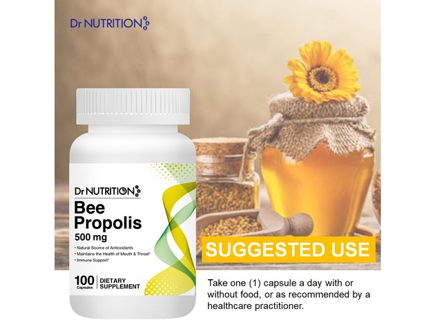 Dr Nutrition 360 Bee Propolis 500 mg - Natural Source of Antioxidants, Immune Support, 100 Capsules, 3 Month Supply Dietary Supplement