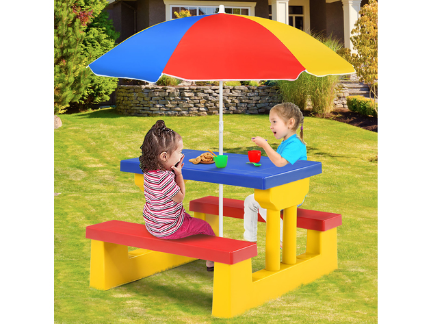 Costway Kids Picnic Table Set W/Removable Umbrella Indoor Outdoor Garden Patio - Multicolor