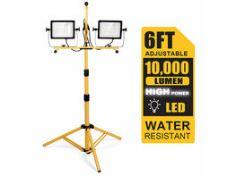 Costway 100W 10,000lm LED Dual-Head Work Light w/Adjustable Tripod Stand IP65 Waterproof - Yellow ( As Picture Show)
