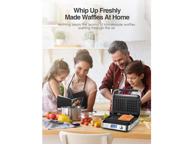 AICOOK Smart Pro Belgian Waffle Maker, 5 Different Programs, Sliver