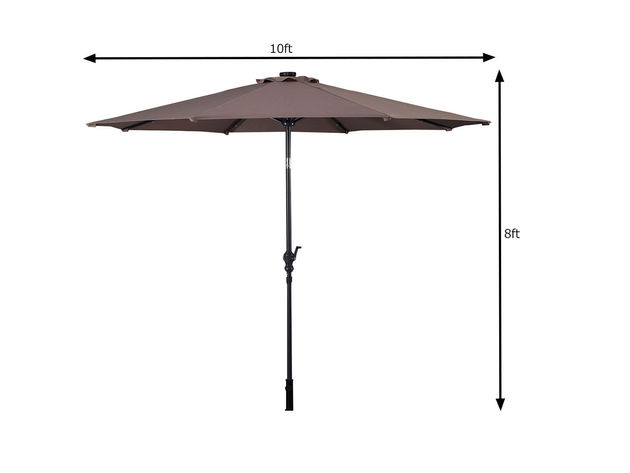 Costway 10ft Patio Solar Umbrella LED Patio Market Steel Tilt w/ Crank Outdoor Tan