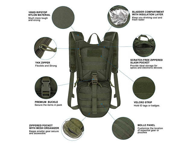 Tactical Hydration Pack with 2.5L Bladder & Thermal Insulation (Green)