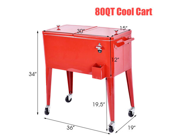 Costway Red Outdoor Patio 80 Quart Cooler Cart Ice Beer Beverage Chest Party Portable - Red