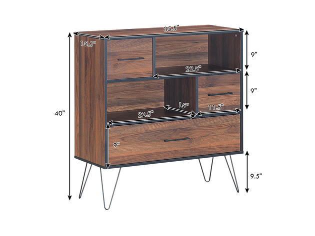 Costway Sideboard Storage Cabinet Multipurpose Display Unit w/Metal Leg & Drawers - Walnut