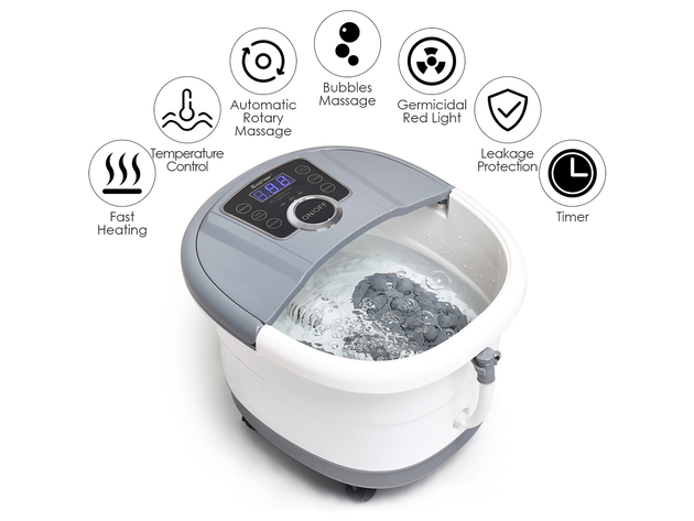 Costway Portable Multi-function Electric Foot Spa Bath Shiatsu Roller Motorized Massager - Gray