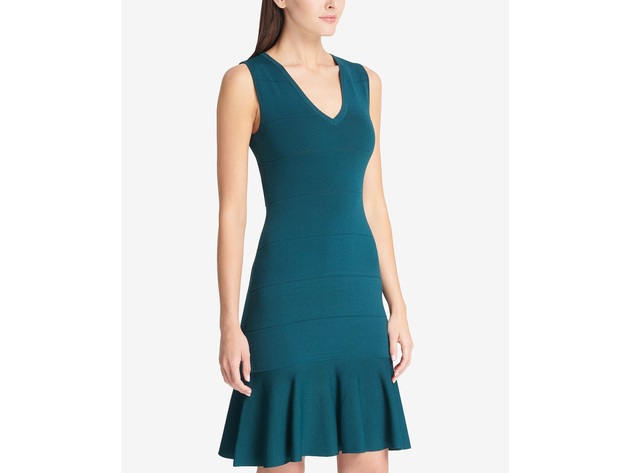 Vince Camuto Women's V-Neck Flounce Dress Green Size Medium