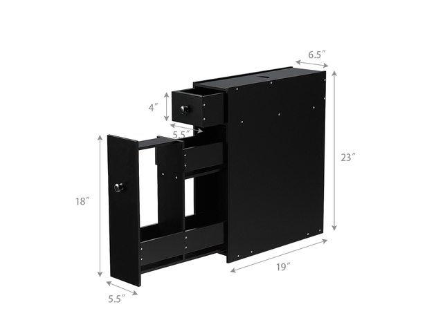 Costway Floor Cabinet Drawers Stand Storage Unit Bath Kitchen Space Saver MDF Black - Black