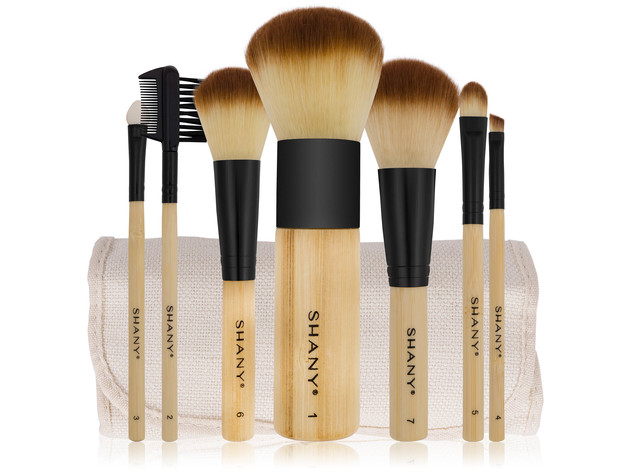 SHANY Bamboo Brush Set - Vegan Brushes With Premium Synthetic Hair & Cotton Pouch - 7pc