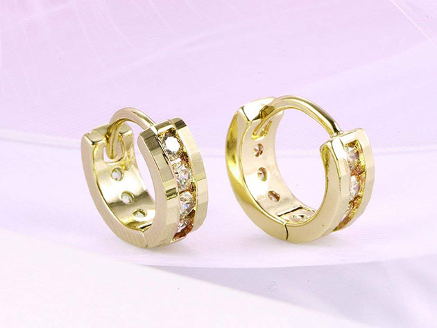 Classic Round Huggie Earrings Featuring Paved Swarovski Crystals