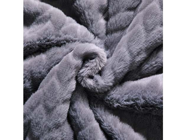 Etched Faux Fur Berber Throw Gray