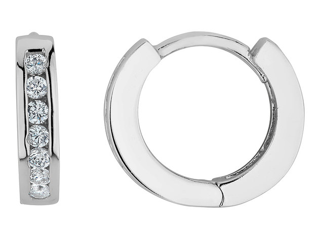 Synthetic Crystal Channel Set Huggie Earrings in Sterling Silver ...