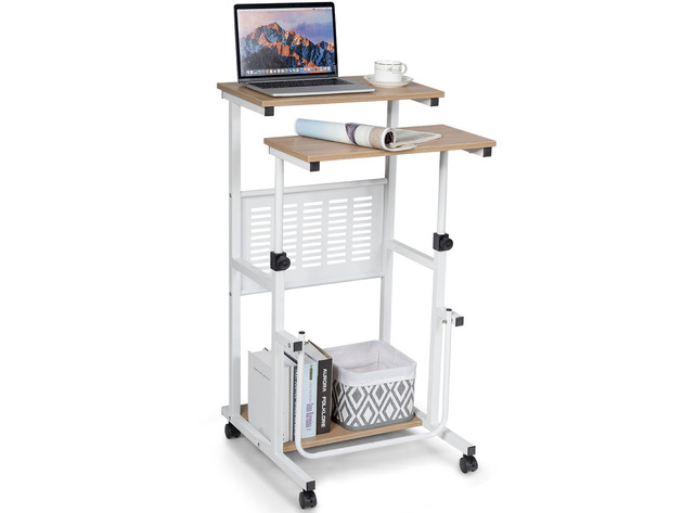 Costway Height Adjustable Computer Standing Desk w/wheels & Footrest - Oak