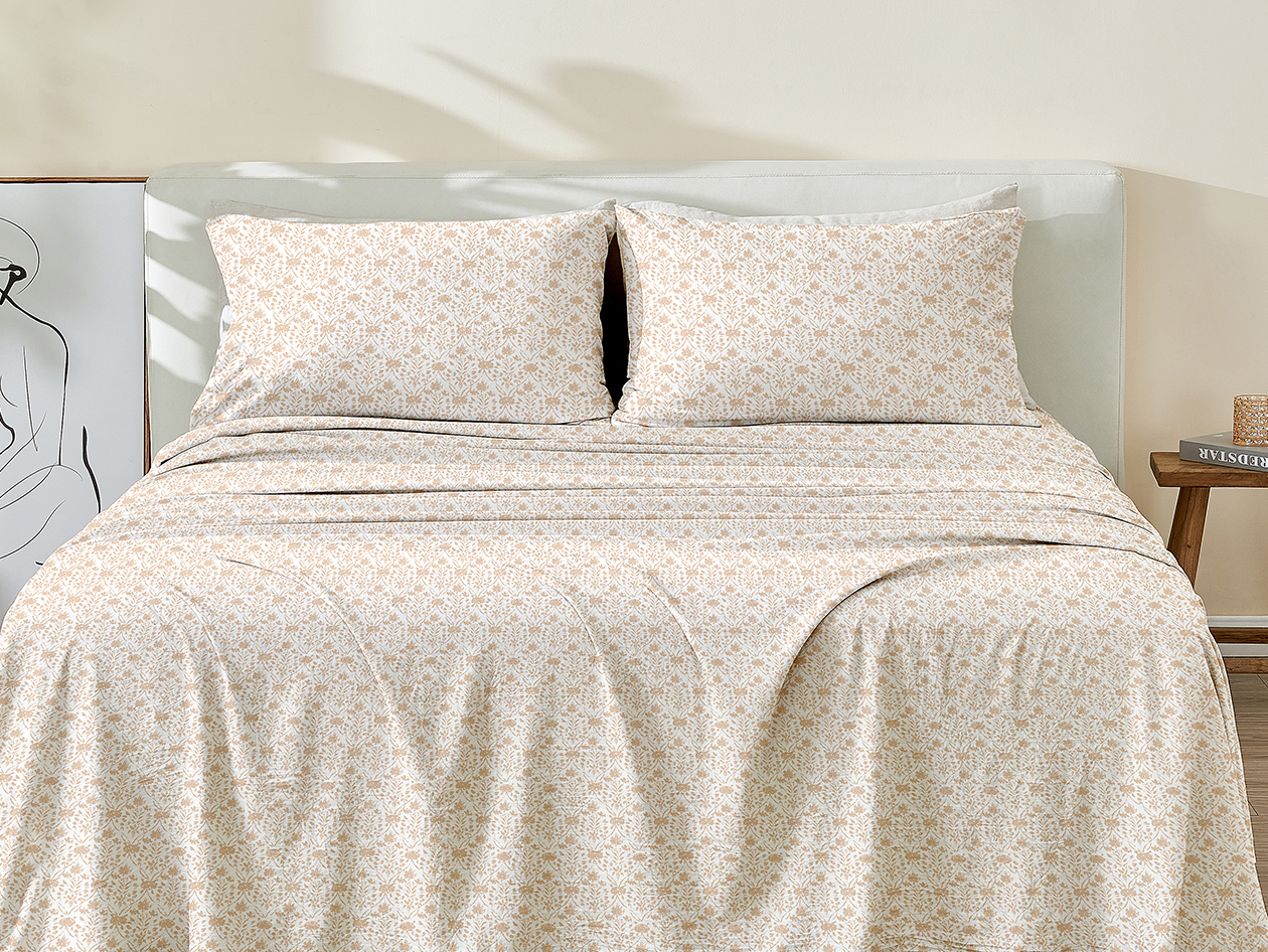 3-Piece Floral Print Microfiber Sheet Set (Diamond Taupe/Twin)