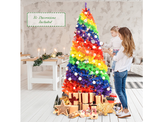 7 Foot Artificial Hinged Colorful Rainbow Full Fir Christmas Tree with 1213 Tips