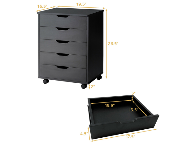 Costway 5 Drawer Chest Storage Dresser Floor Cabinet Organizer with Wheels Black - Black