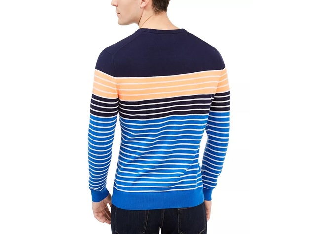 Club Room Men's Striped Crewneck Sweater Blue Size Medium