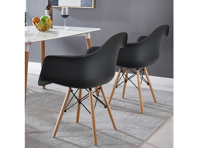 Costway Set of 2 Mid Century Modern Molded Dining Arm Side Chair Wood Legs Black 