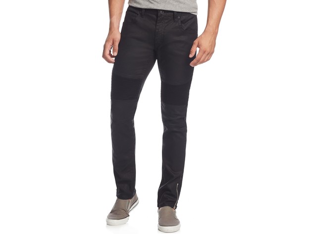 INC International Concepts Men's Skinny-Fit Moto Jeans With Zipper Details Black Size 32X30