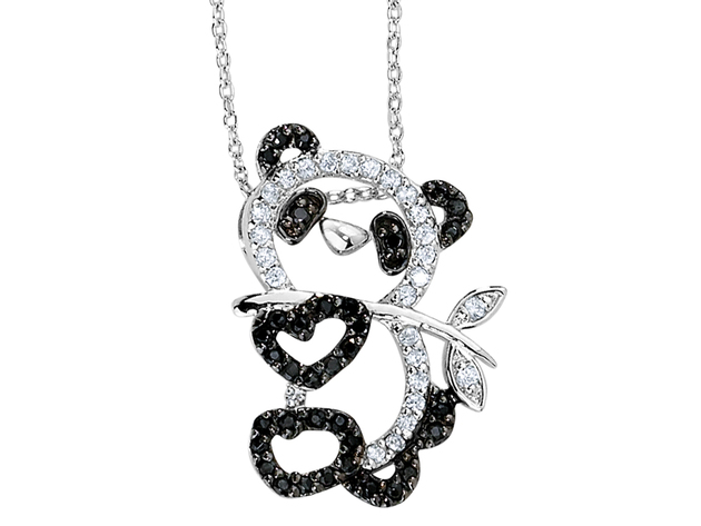 Synthetic Cubic Zirconia (CZ) (CZ) Panda Pendant Necklace in Sterling Silver with Chain