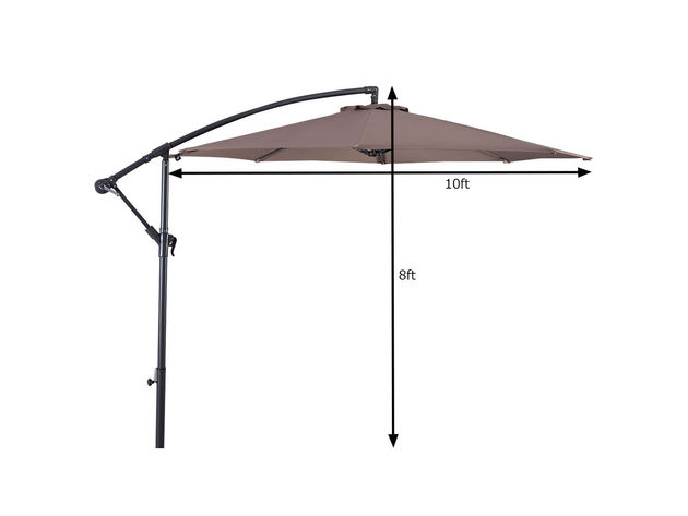 Costway 10' Hanging Umbrella Patio Sun Shade Offset Outdoor Market W/t Cross Base Tan