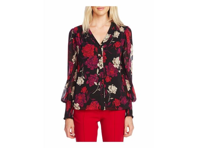 Vince Camuto Women's Enchanted Floral Print Blouse Red Size Small | TMZ