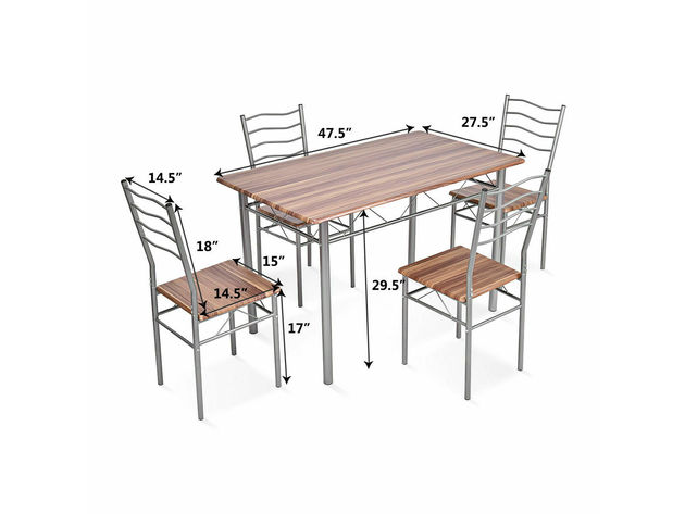 Costway 5 Piece Dining Table Set Wood Metal Kitchen Breakfast Furniture w/4 Chairs Walnut 