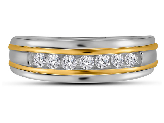 Mens Diamond Wedding Band 1/4 Carat (ctw Color H-I, Clarity I2-I3) in 10K White and Yellow Gold - 12