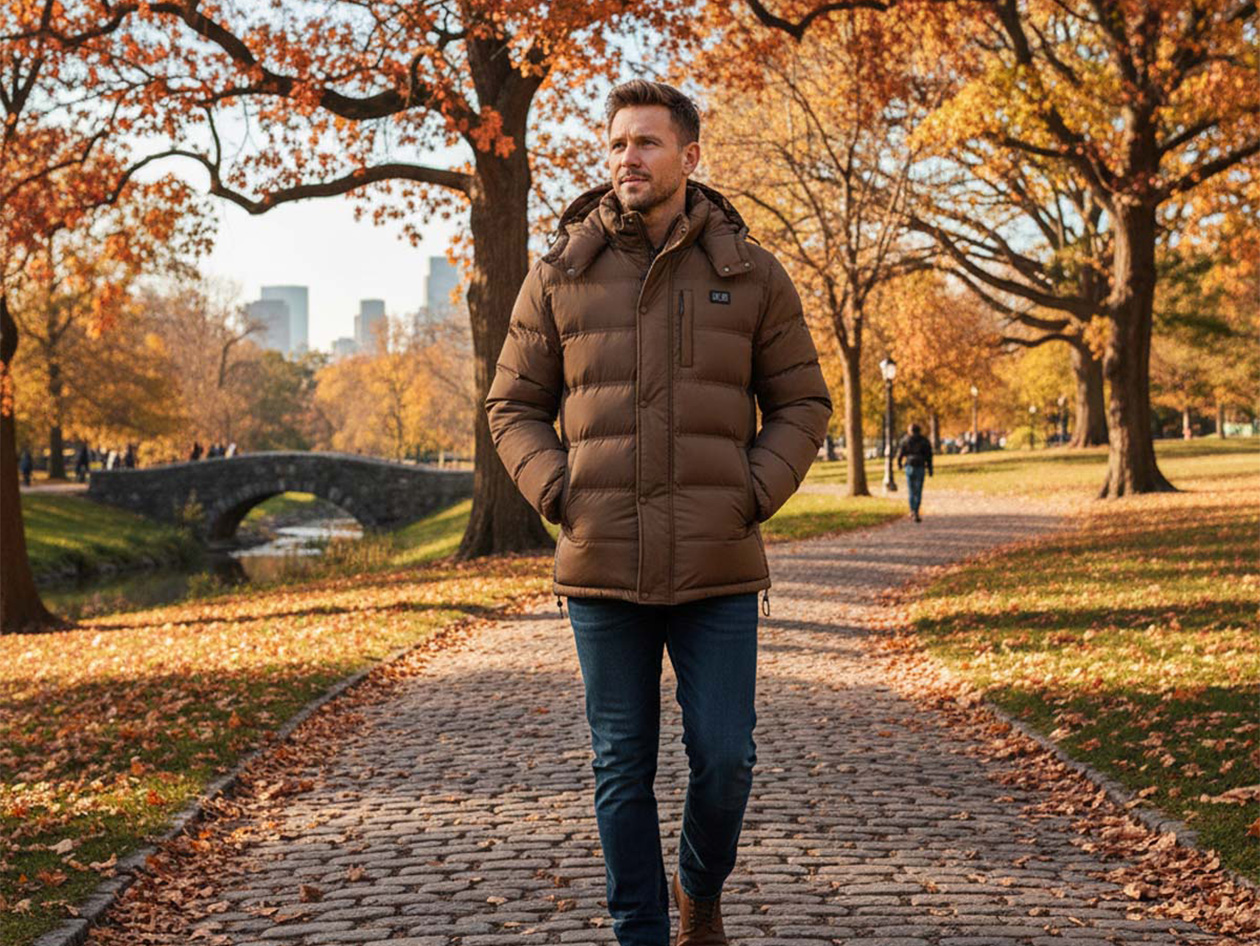 Men's Helios Hybrid Heated Coat with Power Bank (Mocha/Medium)